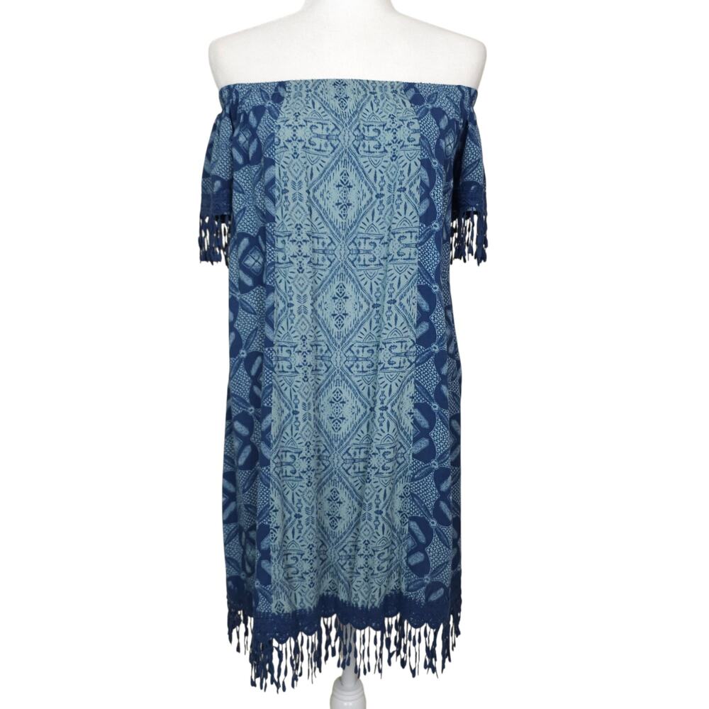 Mason & Belle Blue Geometric Off Shoulder Teardrop Lace Boho Tunic Dress XS